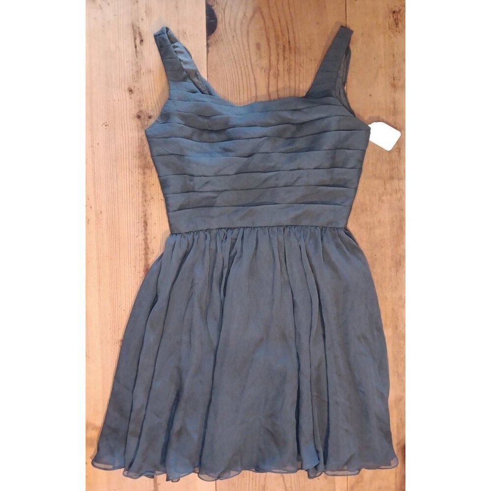 Angelina Faccenda Dress Womens US 12 Charcoal Short Luxe Chiffon Gown Party Prom